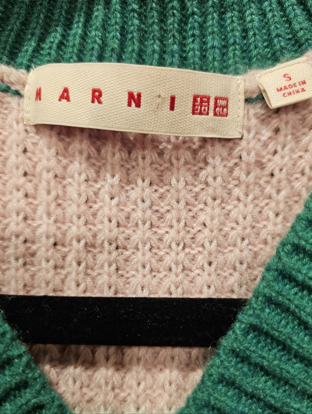 Marni x Uniqlo Popcorn Knitted V-Neck Vest, Green And Pink - Picture 4 of 6
